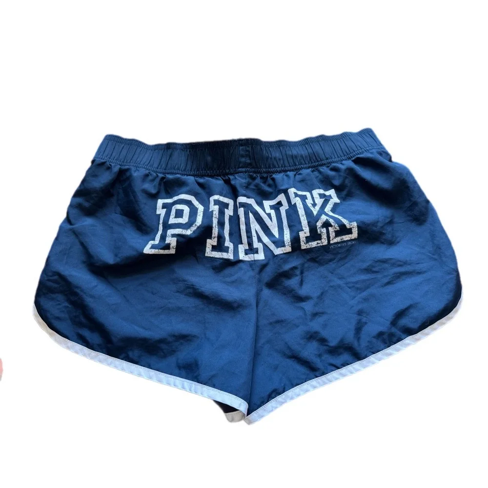 PINK Victoria's Secret Dolphin‎ Shorts Women S Navy Blue Good Distressed Logo